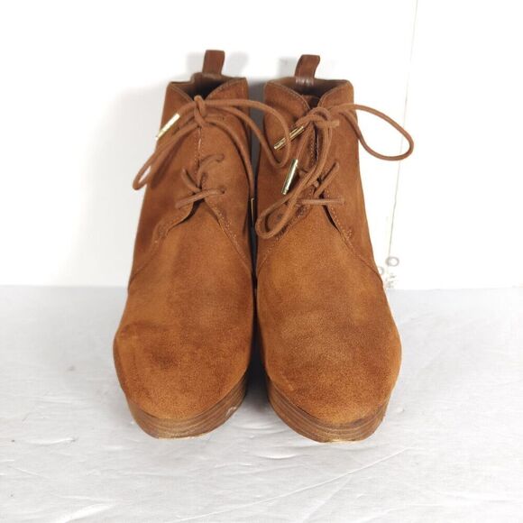 MICHAEL KORS Piece US 7,5M Brown Suede Lace Up Wedge Booties Ankle Boots - Picture 4 of 15